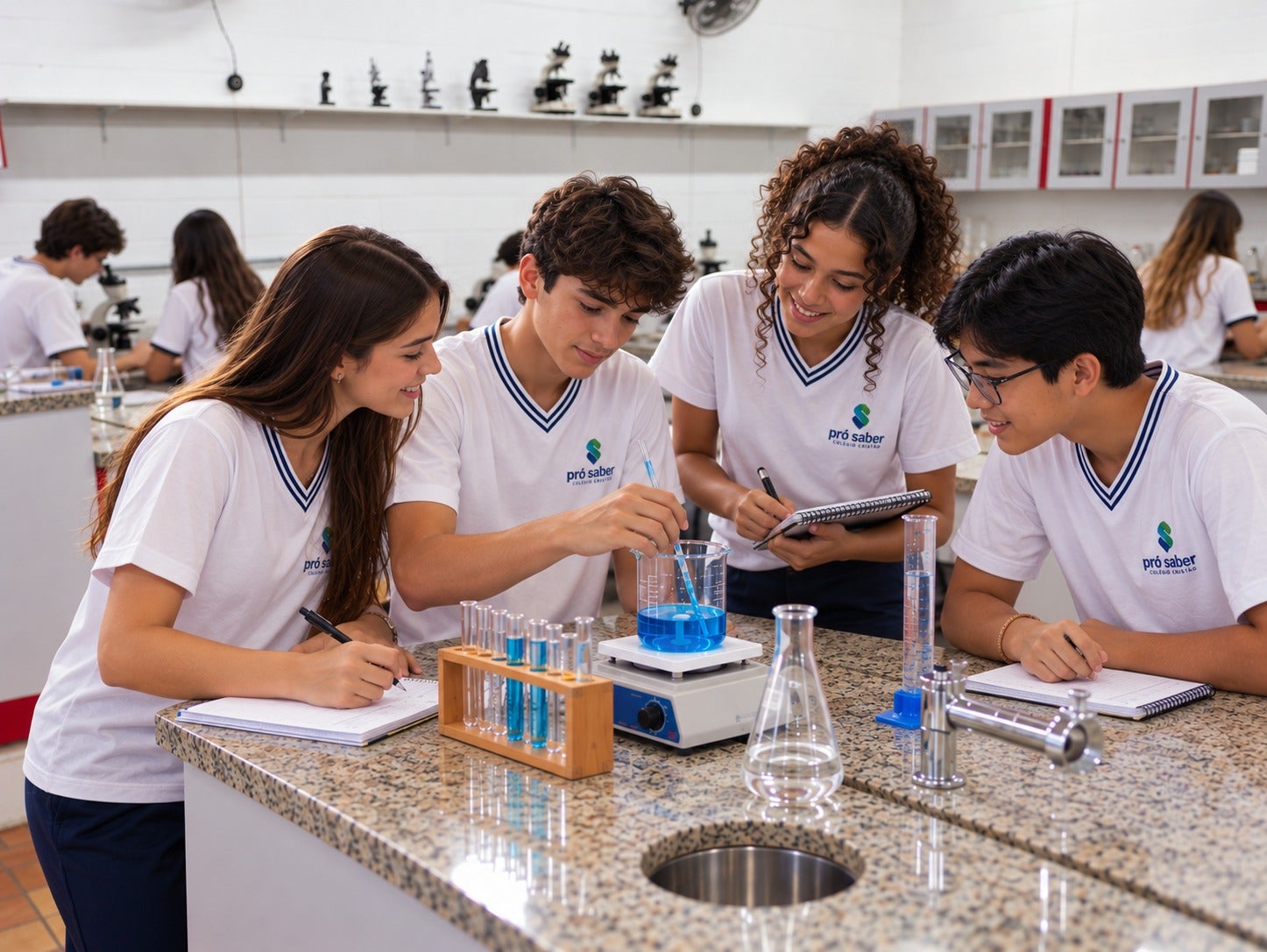 Alunos do Ensino Médio do Pró Saber em atividade no laboratório de ciências